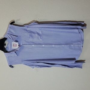 Gently Used Blue and White Striped Cold Shoulder Long Sleeve Top with Pocket